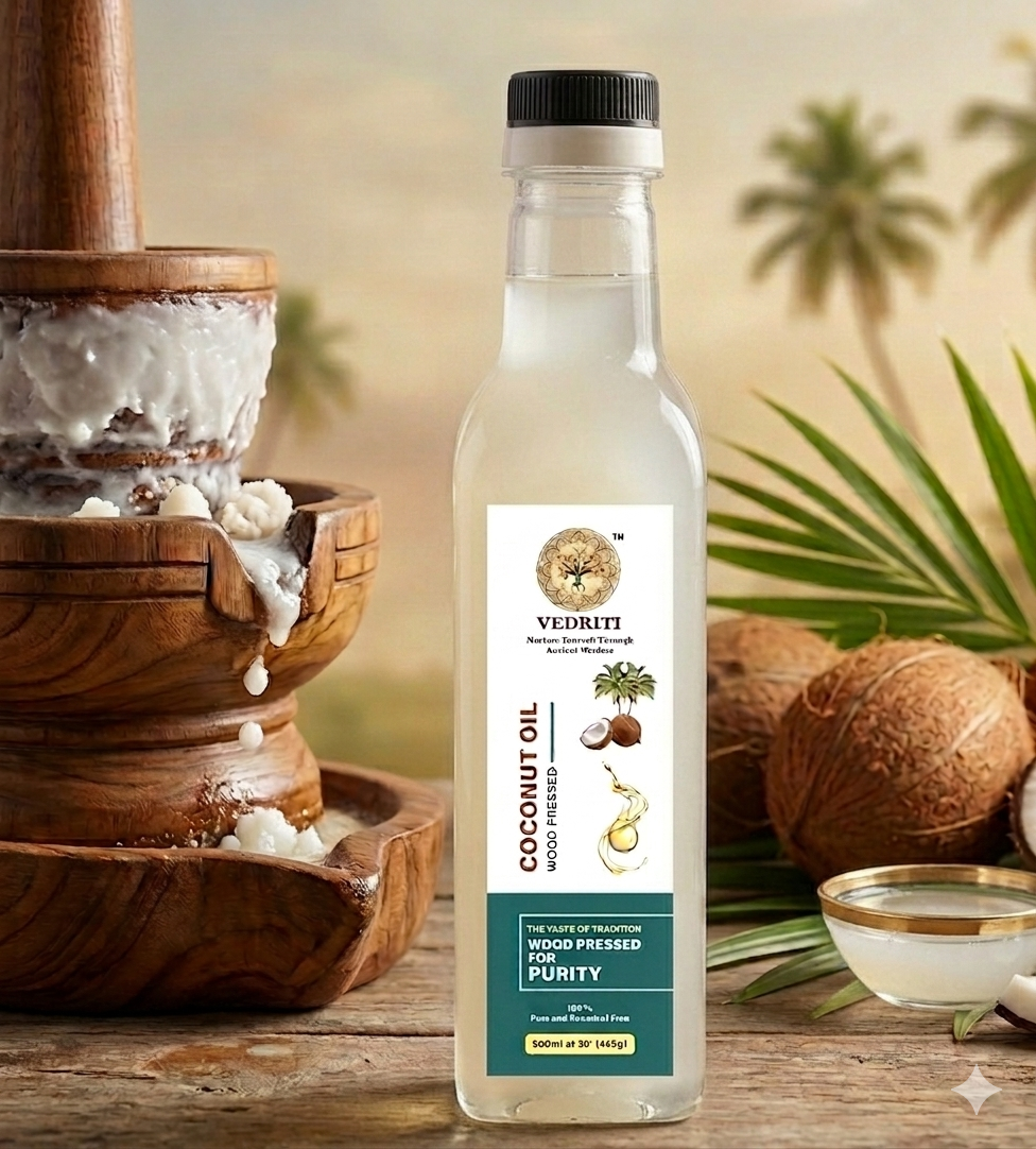 Vedriti Wood-Pressed Coconut Oil – Pure Tradition, Natural Goodness (500ml)