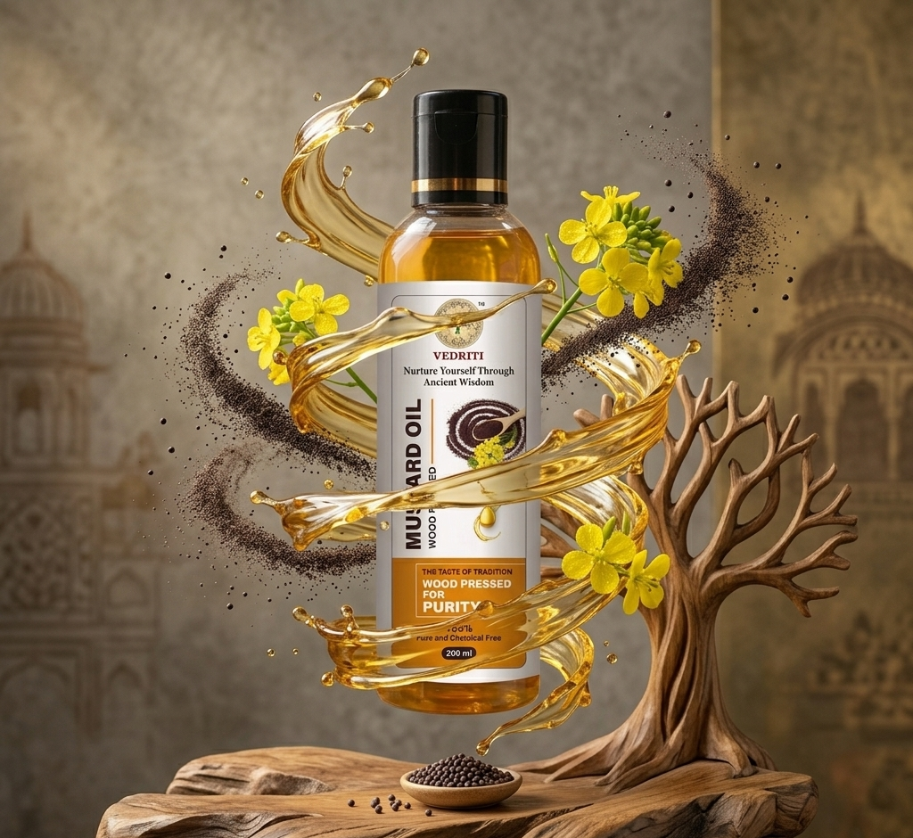Vedriti Wood Pressed Mustard Oil (200 ml) – 100% Pure, Cold Pressed Kachi Ghani Oil for Daily Cooking & Wellness
