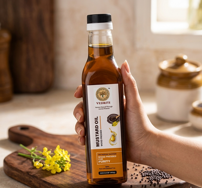 Vedriti Wood Pressed Mustard Oil (500 ml) – 100% Pure & Cold Pressed Kachi Ghani Oil for Healthy Cooking
