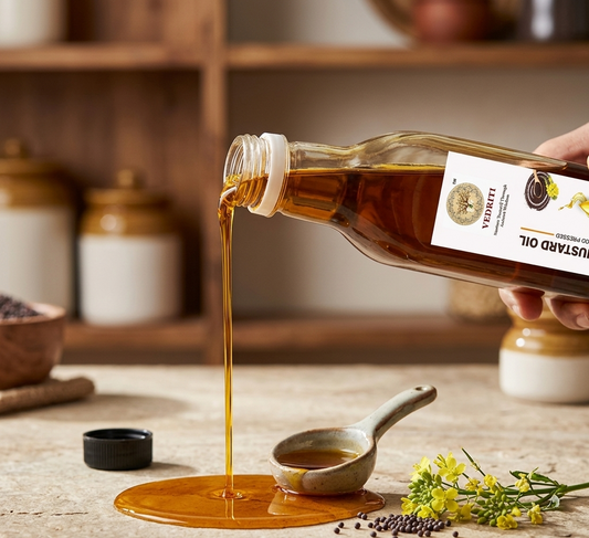 Vedriti Wood Pressed Mustard Oil (500 ml) – 100% Pure & Cold Pressed Kachi Ghani Oil for Healthy Cooking