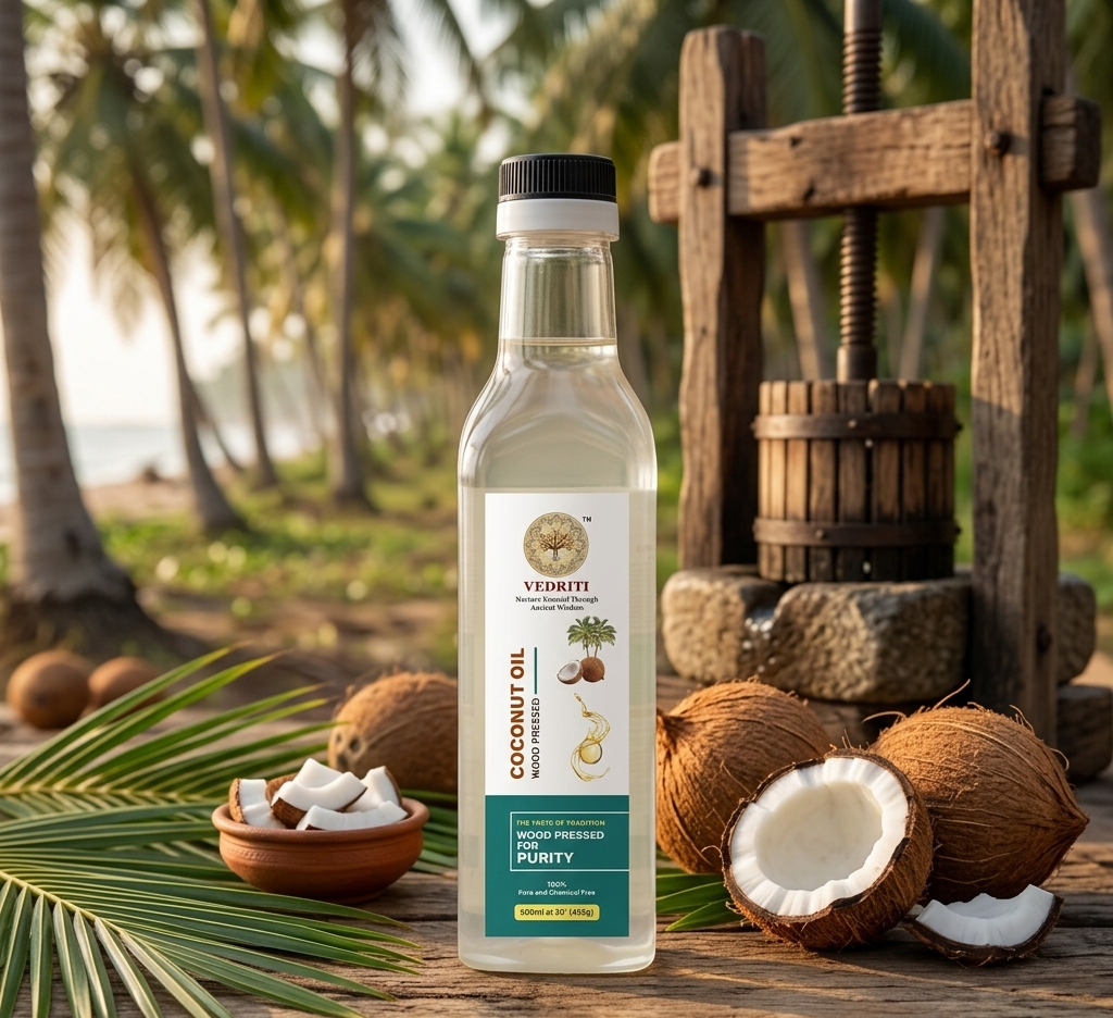Vedriti Wood-Pressed Coconut Oil – Pure Tradition, Natural Goodness (500ml)