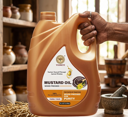 Vedriti Wood Pressed Mustard Oil Family Pack (5L / 4.55kg Can) – 100% Pure & Chemical-Free Kachi Ghani Cold Pressed Oil